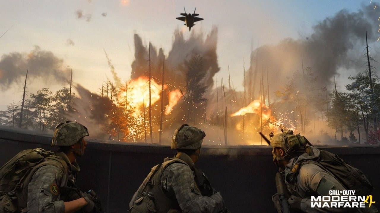 PC für Modern Warfare 4: Explosion und Kampfjet in der Kampagne
