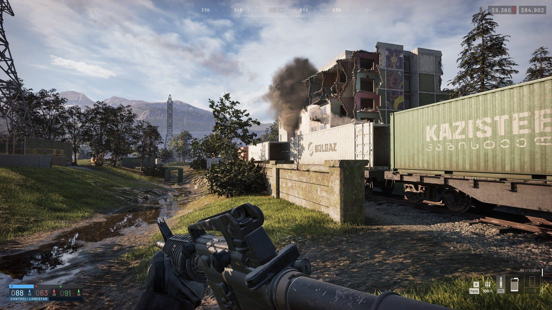 WARDOGS Early Access : destruction d’un immeuble en vue FPS, fumée et Control Zone Lonestar