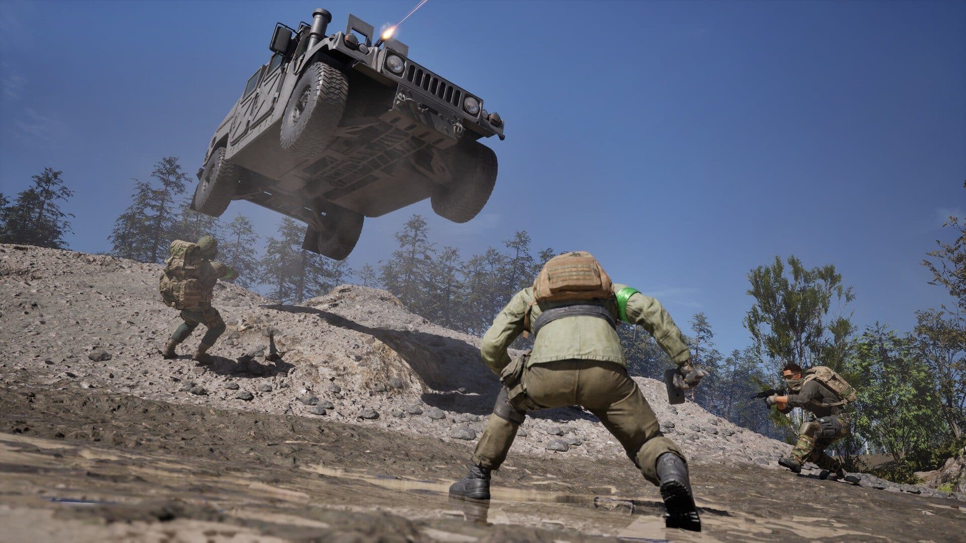 WARDOGS PC gamer : véhicule tactique en plein saut pendant un engagement au sol