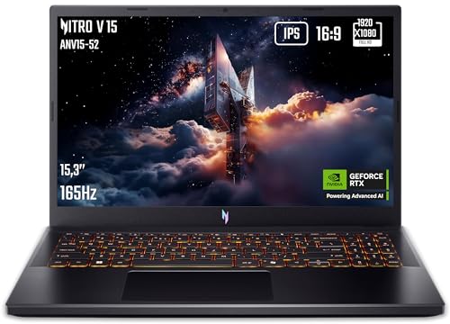Acer Nitro V 15 I PC Portable Gaming 15.6" FHD 165Hz I Intel Core i5-13420H (13è gén.) I NVIDIA GeForce RTX 5050 I 16 Go RAM I 512 Go SSD I Windows 11 Home I Noir I Clavier FR AZERTY I ANV15-52-5878