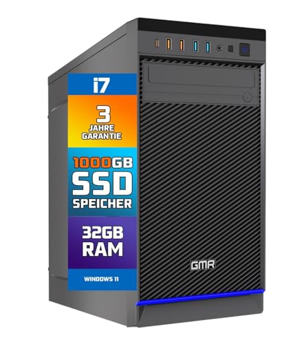GMR Komputer stacjonarny Ultra Desktop – Intel i7, Windows 11 Pro, 32 GB RAM, 1000 GB SSD, USB 3, WiFi, Bluetooth, Office PC z DVD, 3 lata – komputer stacjonarny z systemem Windows 11