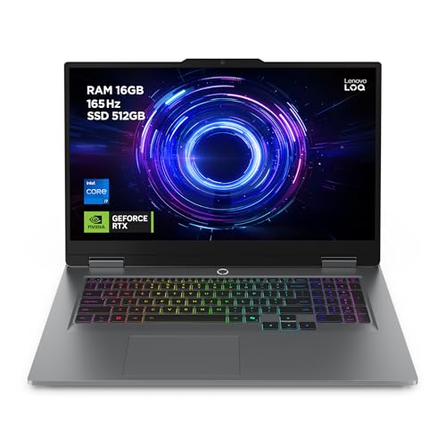 Lenovo LOQ Gaming AI laptop | 17,3" Full HD 165 Hz | NVIDIA GeForce RTX 5070 | Intel Core i7-14700HX | 16 GB RAM | 512 GB SSD | Win11 | QWERTZ | 24-strefowa klawiatura RGB, kolor szary, 3 miesiące