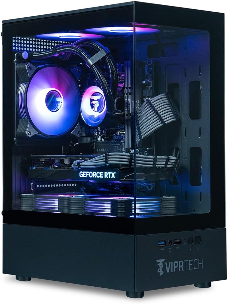 ViprTech Stryker 4.0 Gaming PC - AMD Ryzen 7 (4.4GHz Liquid Cooled), RTX 5060 8GB, 16GB DDR4 RAM, 1TB SSD, 700W PSU, WiFi BT, Win 11 Pro, RGB, Gaming Desktop Computer Prebuilt Tower, Black
