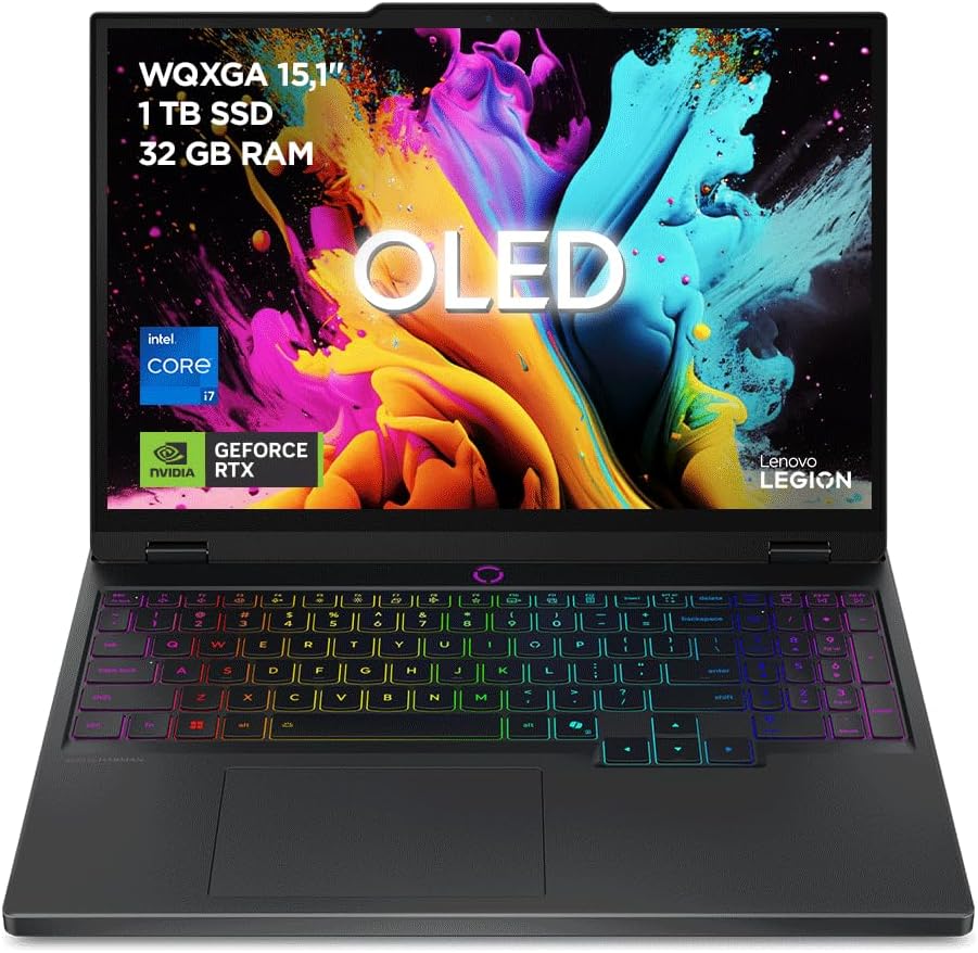 Lenovo Legion 5 Gen 10 - Portátil Gaming IA 15.1" OLED (Intel Core i7-13650HX, NVIDIA GeForce RTX 5060, 32GB RAM, 1TB SSD, 165Hz, Wi-Fi7, Sin Sistema Operativo) QWERTY RGB 24 Zonas Español - Negro