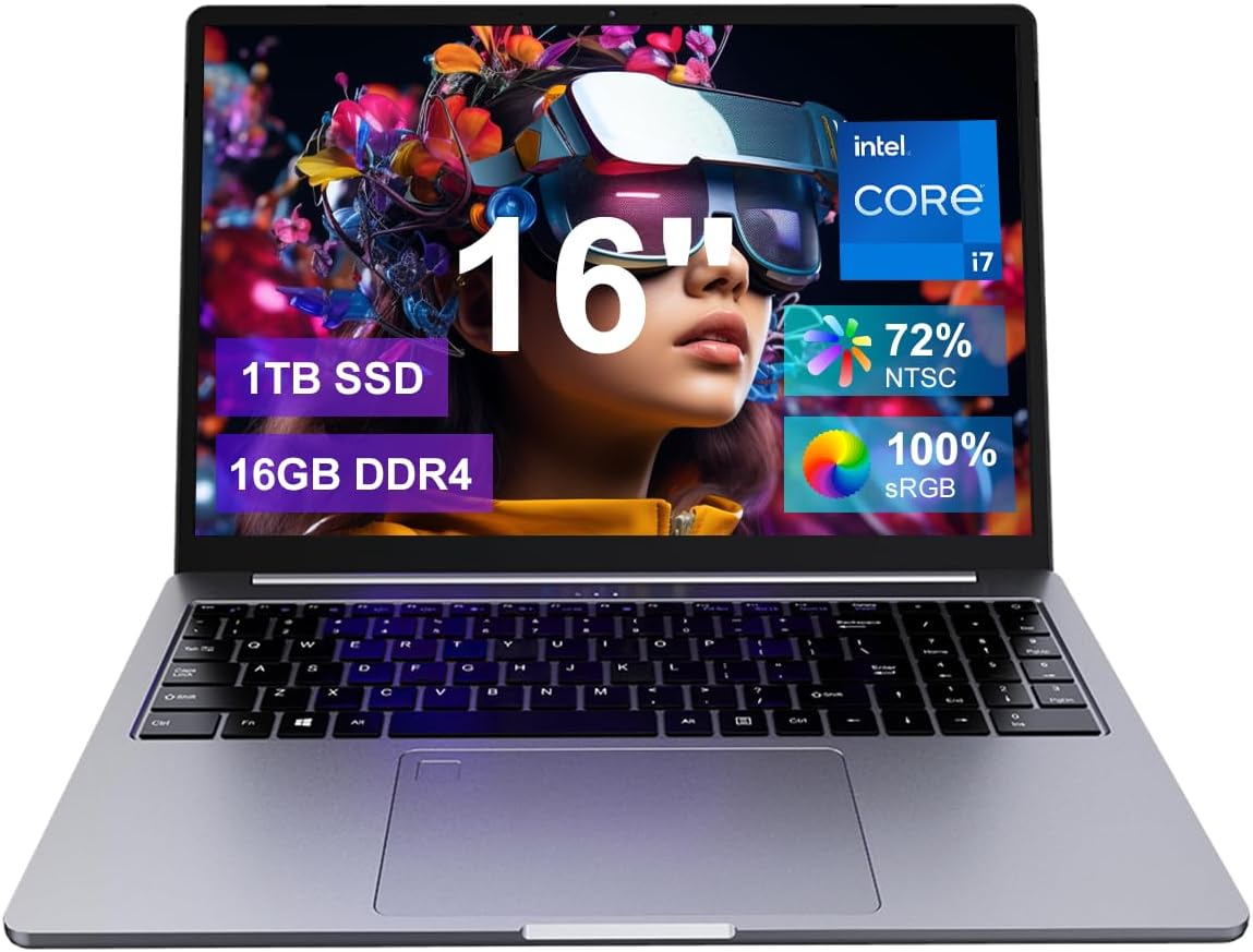 Ninkear N16 Pro Ultradünn Laptop, Core i7 12700H, 16GB DDR4, 1TB SSD, 16" 2.5K Ultragroß Display, WiFi 6 & BT 5.2, Stabile WLAN-Verbindung Laptop – Für Arbeit & Treffen & Gaming
