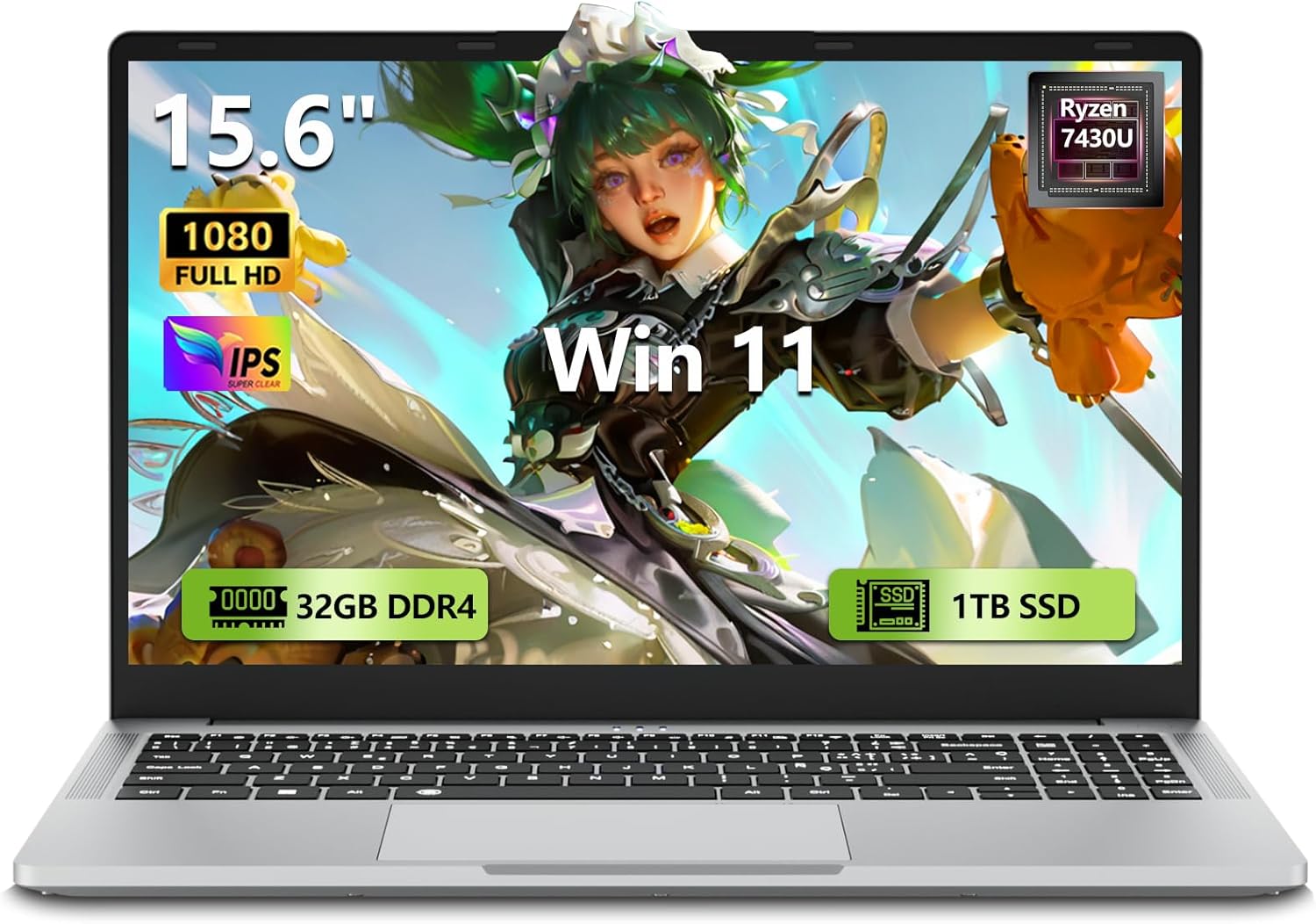 Ordinateur Portable 15,6 Pouces Ryzen 5 7430U(12 Threads, Jusqu'à 4,3 GHz), 32Go RAM 1To SSD, PC Portable Win 11 avec Clavier Rétroéclairé avec Pavé Numérique, Laptop Type-C HDMI USB3.0 Wi-Fi5 BT5.1