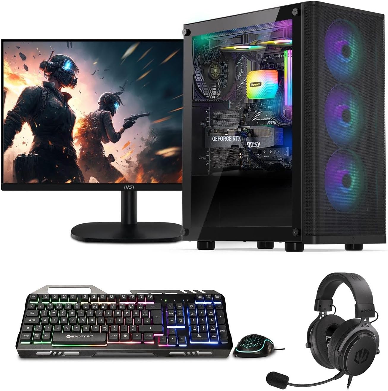 Ryzen 3 3200G Basic Gaming PC, 16GB DDR4, 1000GB SSD M.2, Windows 11 Pro 64bit + 24 inch 100Hz Gaming Monitor + toetsenbord, muis, hoofdtelefoon, Wlan