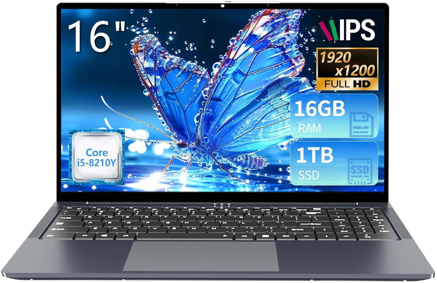 16" Ordenador Portátil Core i5 8210Y (hasta 3.6 GHz) Procesador 16GB RAM 1TB SSD Pantalla IPS Teclado Numérico Retroiluminado RJ45 USB3.0 HDMI BT 5.0 – PC Portátil para Multitarea y Movilidad