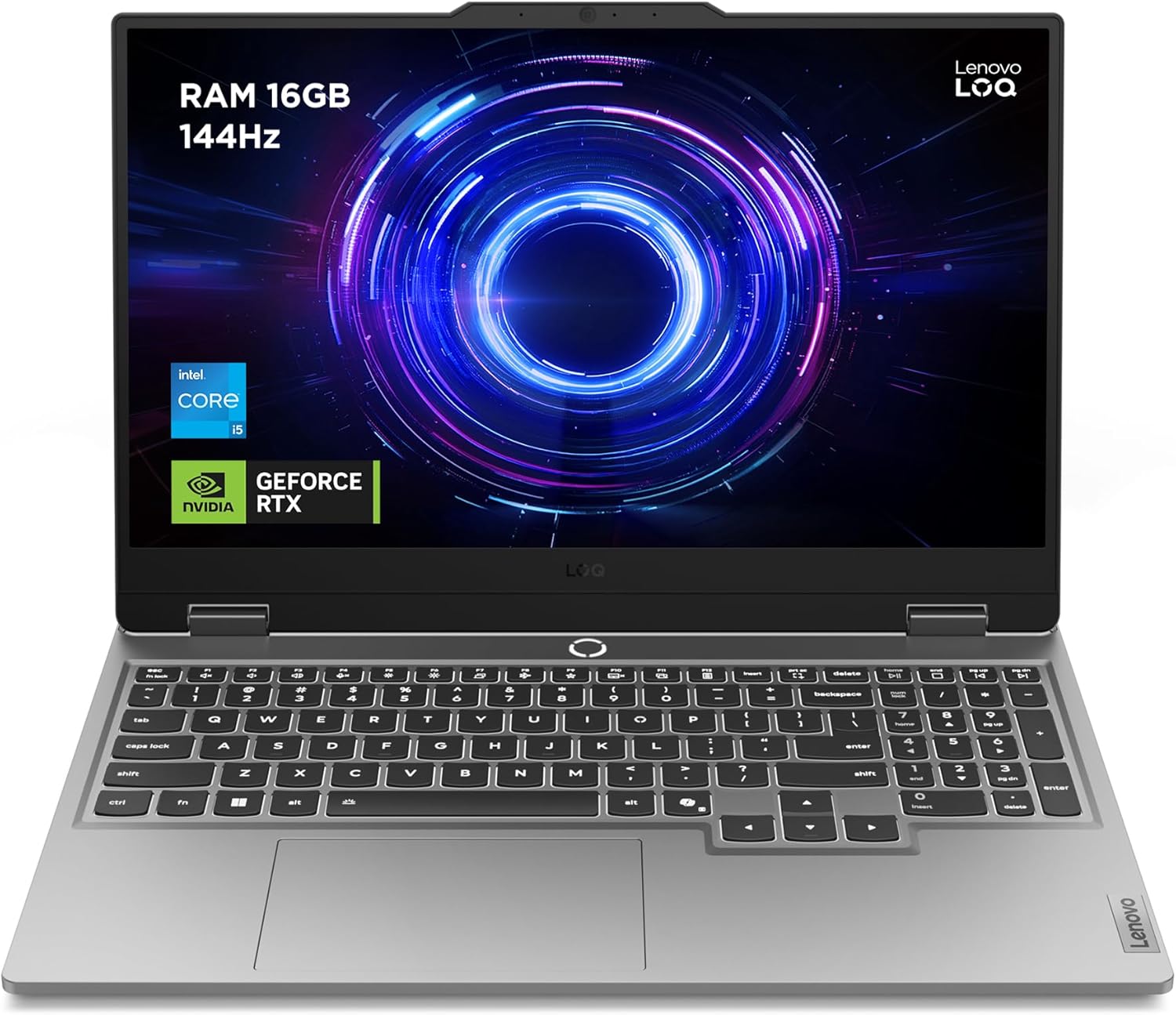 Lenovo LOQ 15IRX10-15,6" FHD 144Hz Gaming Laptop (Intel Core i5-13450HX, 16 GB RAM, 512 GB SSD, NVIDIA RTX 5050 8GB, utan operativsystem) vitt azerty bakgrundsbelyst tangentbord - grått