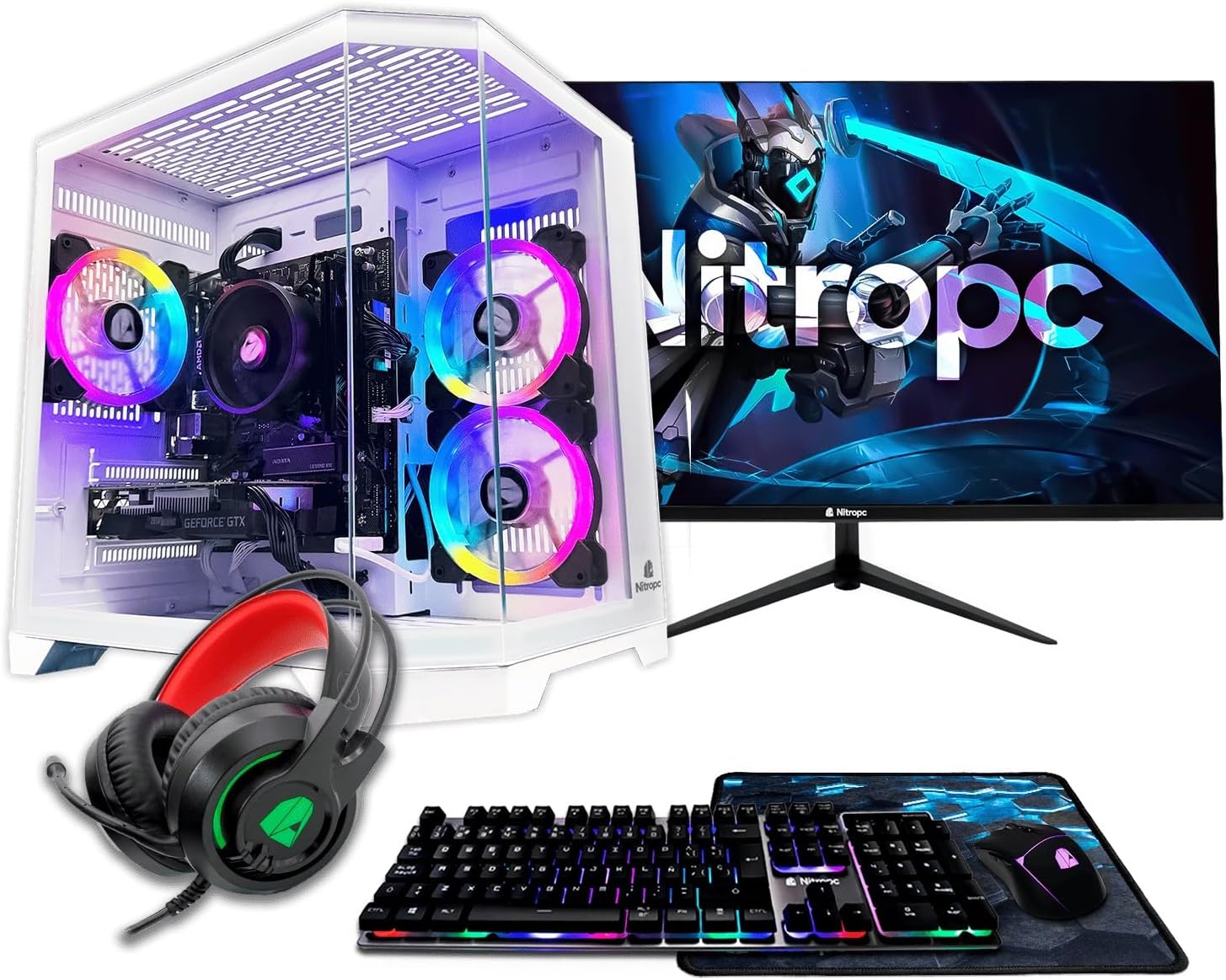NitroPC — sobremesa gaming con monitor, teclado y auriculares (kit)
