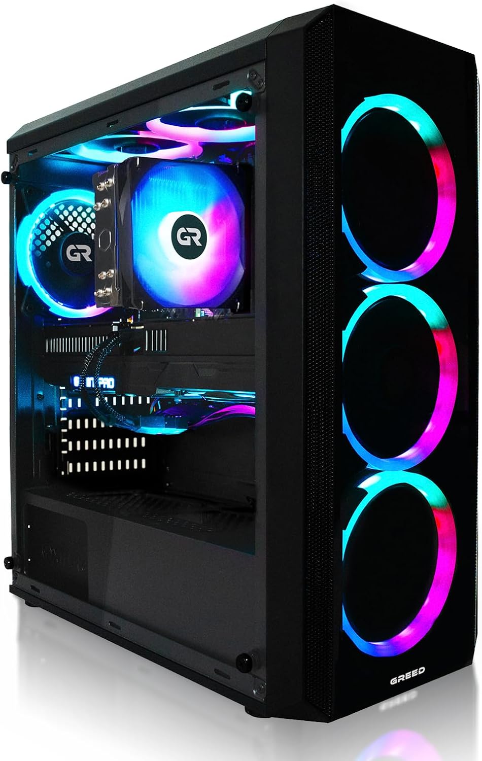Greed® MK2 Plus - High End Gaming PC - AMD Ryzen 7 5700X + RX 9060 XT 16 GB - Ordenador de sobremesa a 4K &amp; Raytracing - 4,6 GHz - 32 GB RAM DDR4 - SSD de 1 TB - alimentación 750 W - WiFi + W11 Pro