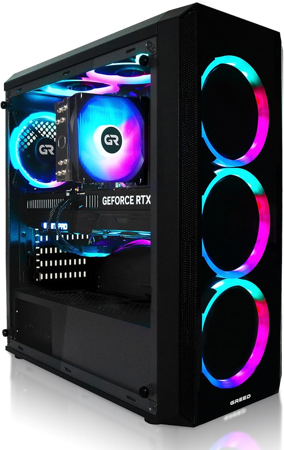 Greed® MK2 wysokiej klasy komputer do gier, AMD Ryzen 7 5700X + Nvidia Geforce RTX 5060, ultraszybki Pc RGB - 4K 4,6 GHz, 16 GB pamięci DDR4 RAM, 1 TB SSD, Wi-Fi + Windows 11 Pro