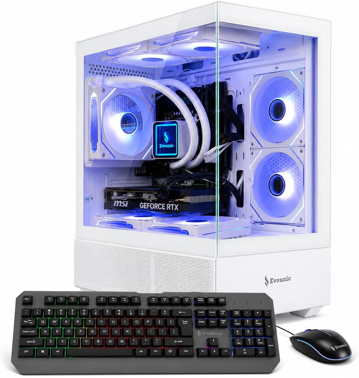 Gaming Desktop PC Computer Liquid Cooled – i7 Xeon 12-Core,GeForce RTX 4060 GDDR6, 64GB RAM, 512GB SSD + 1TB HDD, WiFi 6 &amp; BT 5.4, 7× ARGB Fans, 650W PSU, Windows 11 Pro, RGB Keyboard &amp; Mouse