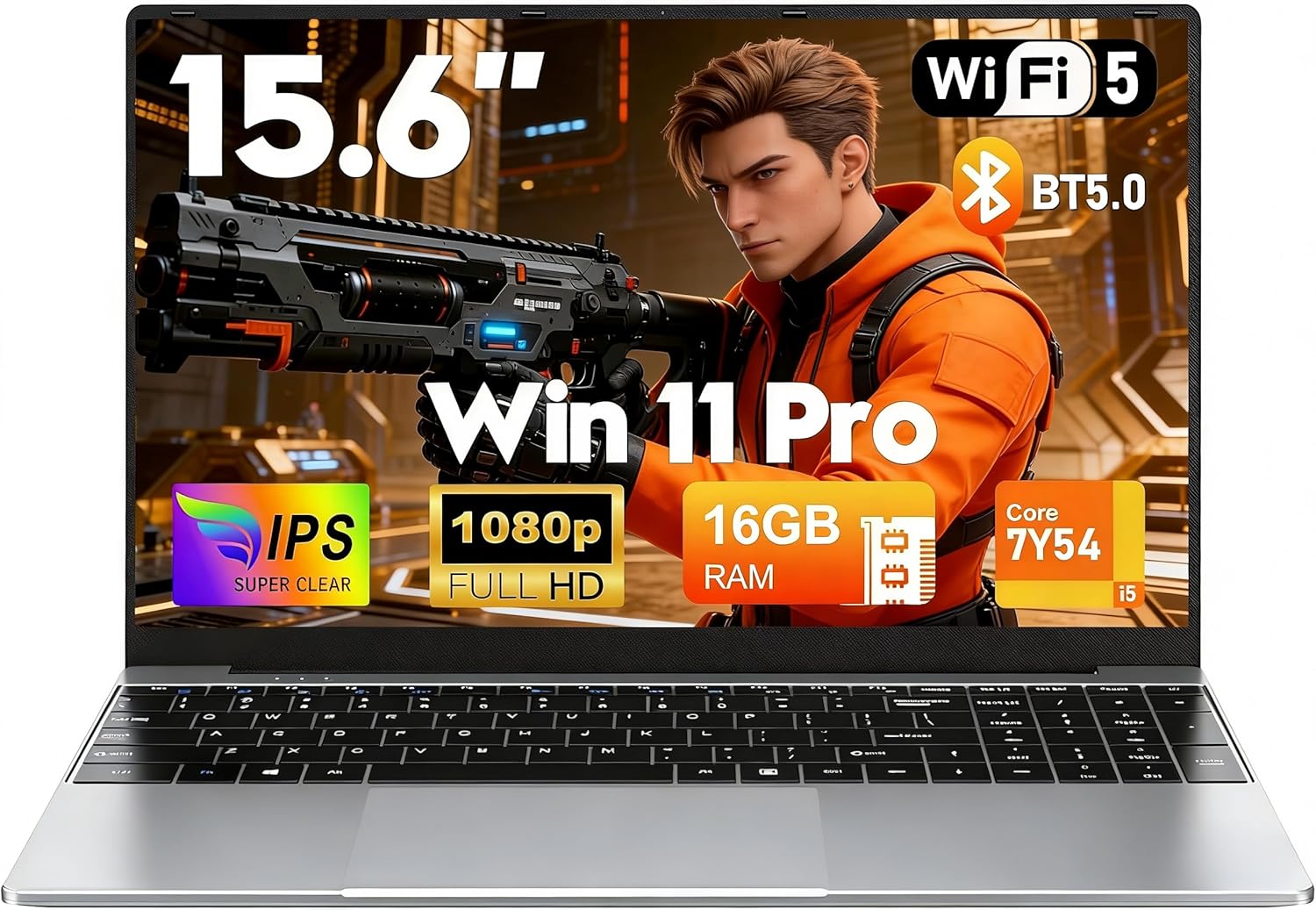 Ordinateur Portable 15,6 Pouces, SSD 512Go, 16Go RAM, PC Portable Professionnel, Laptop Processeur i5-7Y54 jusqu'à 3,2 GHz, Win 11, Résolution 1920x1200p, Batterie 5000 mAh