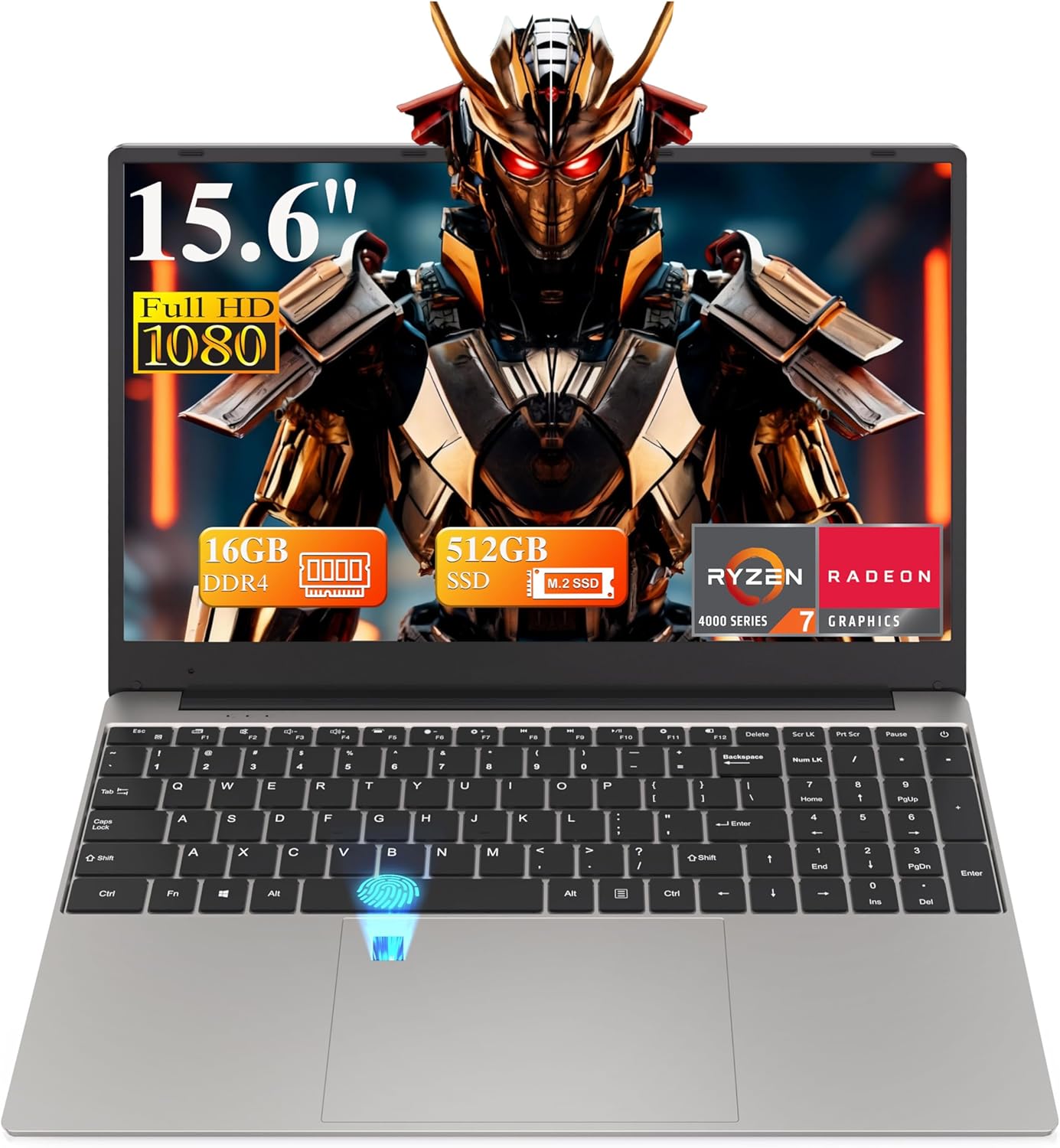 DREAMFYRE 15,6" Ordinateur Portable 16Go DDR4 512Go SSD, PC Portátil Ryzen 7 4800H CPU, Portable Laptop Computer avec écran FHD 1080P, WiFi5, Bluetooth5.0, USB3.0, Webcam, Touch ID
