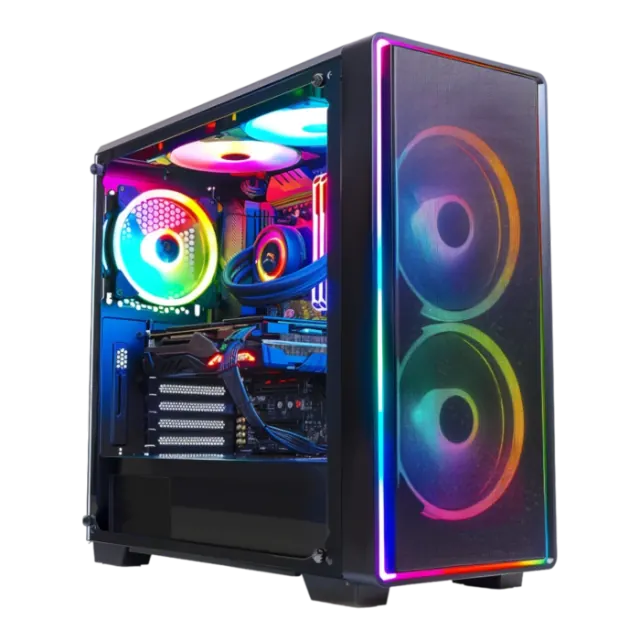 Tower gaming nera con illuminazione RGB e raffreddamento a liquido